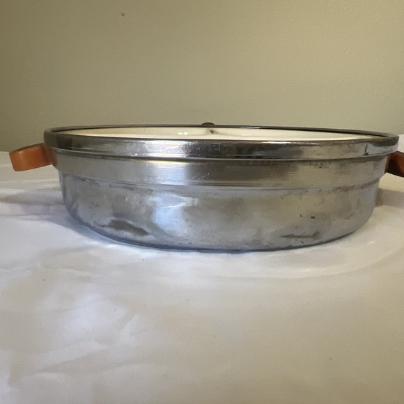 VTG  German Childs Porcelain Warming‎ Feeding Dish W/ Plug Handles 7 1/4" - Picture 3 of 7